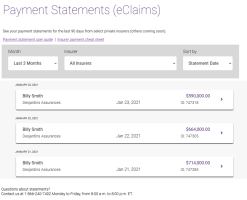 This image shows the Payment Statements (eClaims) window.