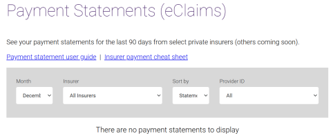 This image shows the Payment Statements (eClaims) window.