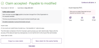 Claims acceptable - Payable to modified response