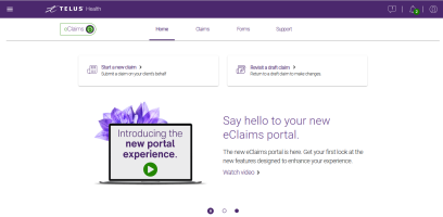 eClaims application main page
