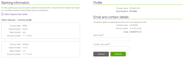 Editable Email and contact details