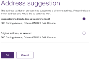 The Address Suggestion dialog box