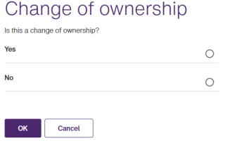 The Change of Ownership dialog box