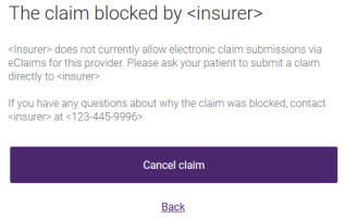 The claim blocked by insurer message