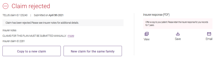 Claim rejected response