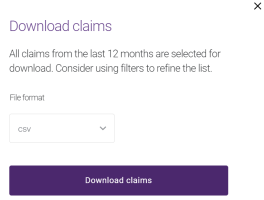 Download claims pop-up