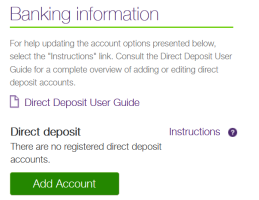 The Banking information window with no account set up